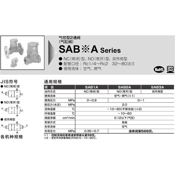 CKD喜開理氣控型2通閥（氣缸閥）SAB2A-15A-0B