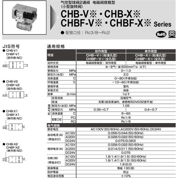 CKD喜開理氣控式球閥2?3通CHBF-V2-40-ND2-WS-AC100V