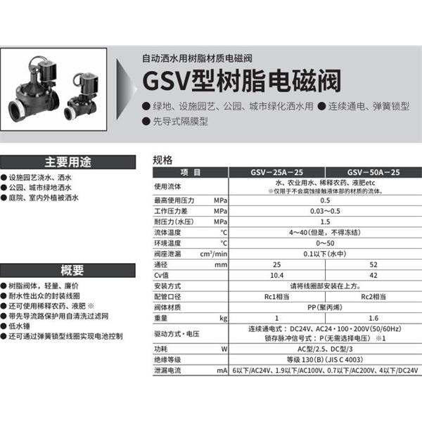 CKD喜開理自動灑水用樹脂制電磁閥GSV-25A-25-AC24V