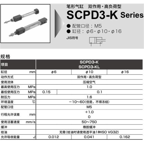 CKD喜開理筆形氣缸SCPD3-K-00-6-30