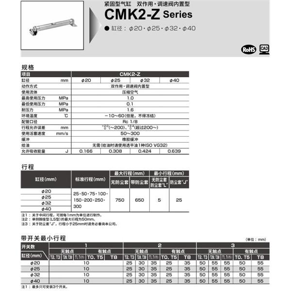 CKD喜開理緊固型氣缸CMK2-Z-CA-40-100-T0H-R-JI