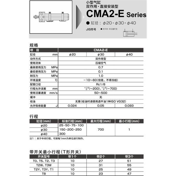 CKD喜開理小型氣缸CMA2-E-FA-20-200-MY