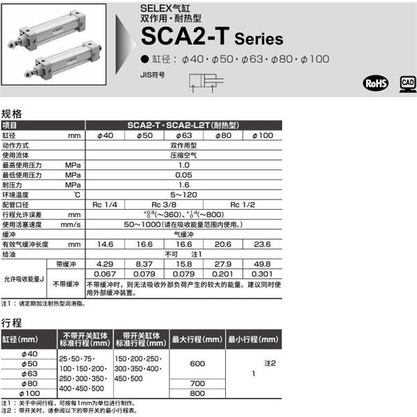 CKD喜開理SELEX氣缸SCA2-T-TB-40B-100-SI