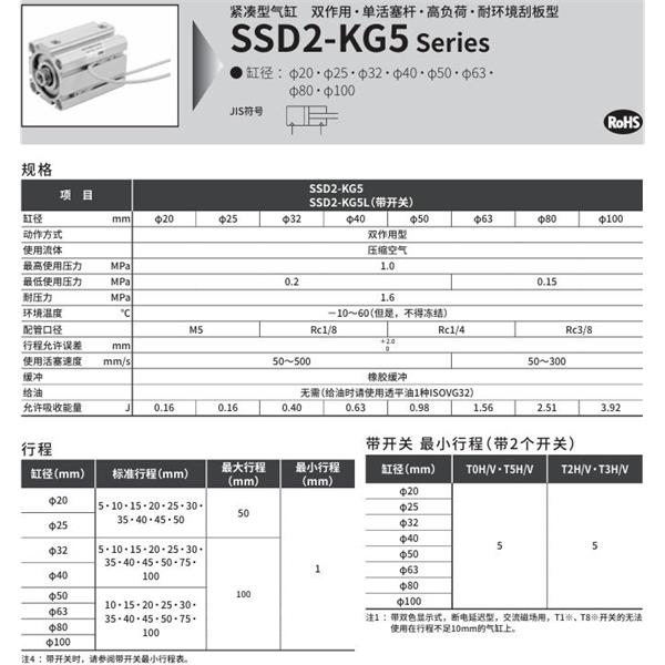 CKD喜開(kāi)理緊湊型氣缸SSD2-KG5-63-5-N-LB-I